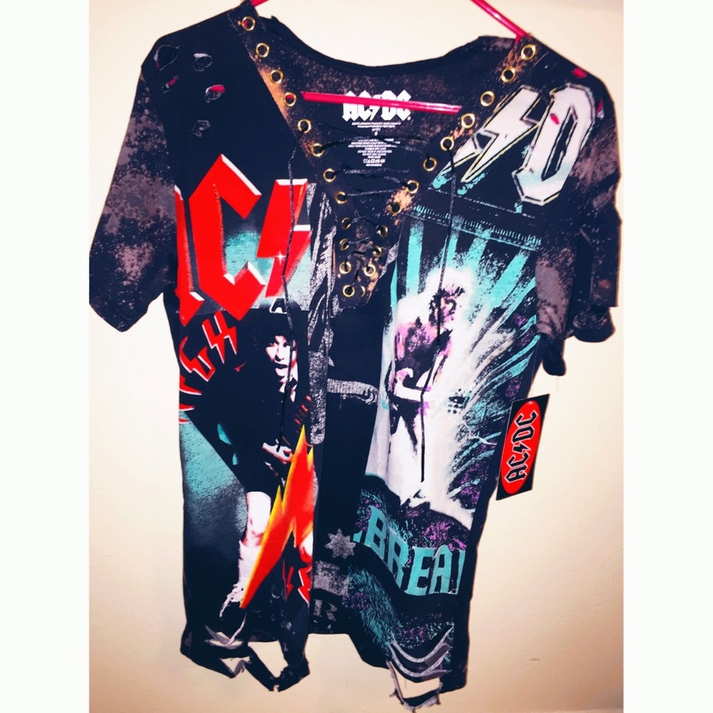 Vintage distressed/lace AC/DC Tee